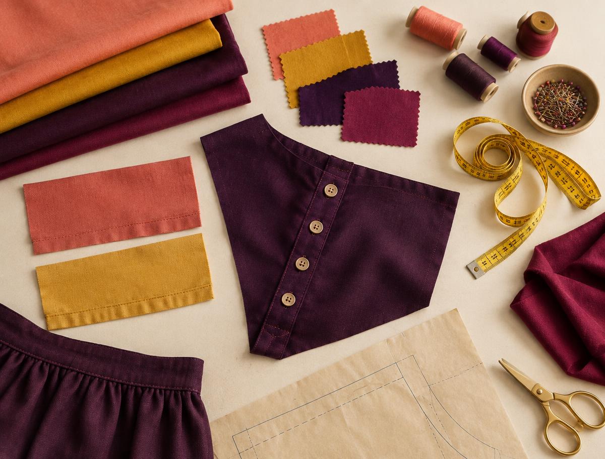 Sewing samples showing seams, hems and a button placket